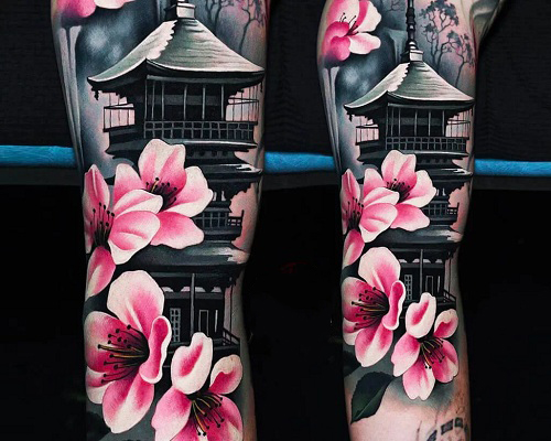 3D realistic cherry blossom tattoo