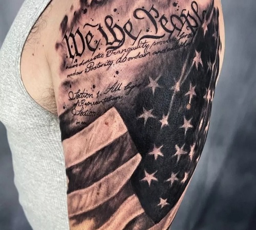 American flag and Declaration of Independence tattoo