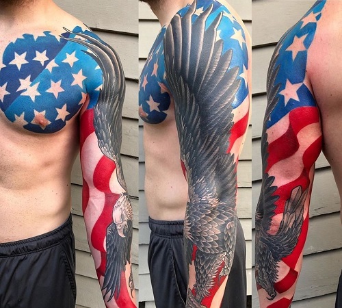 American flag with bald eagle tattoo