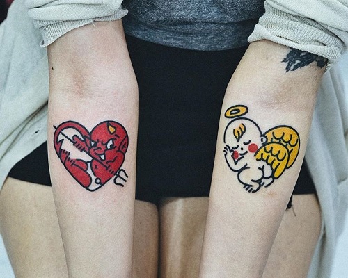 Angel and devil tattoos