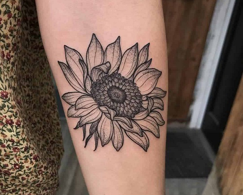 Black and gray sunflower tattoo