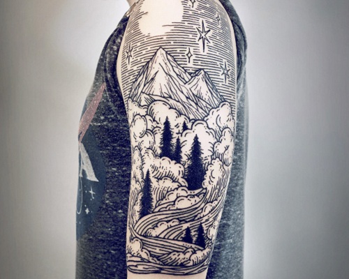 Blackwork mountain tattoo