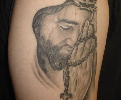 Bowing Jesus with Rosary Design Tattoos