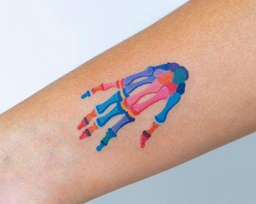 Colorful Skeleton Hand Tattoo