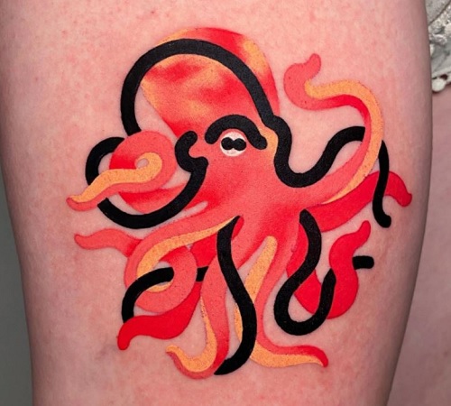 Colorful minimalist octopus tattoo