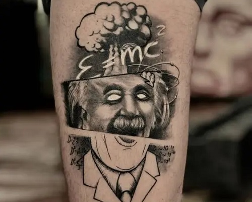 Einstein cartoon New School tattoo