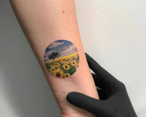 Field of sunflowers tattoo