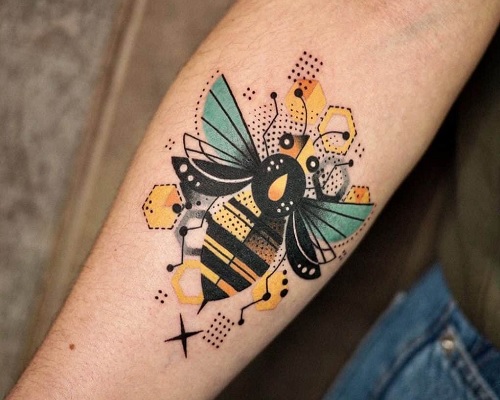 Geometric bee tattoo