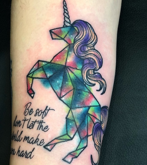 Geometric unicorn tattoo
