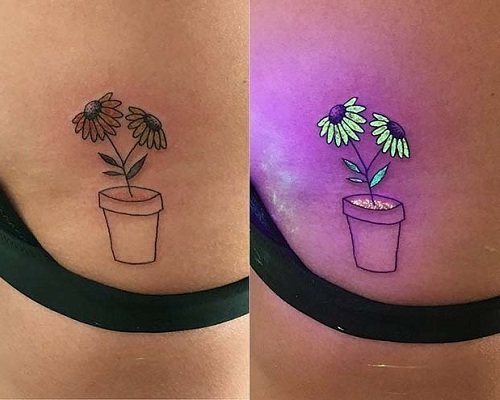 Glow-in-the-dark sunflower tattoo