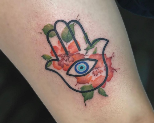 Hamsa evil eye tattoo