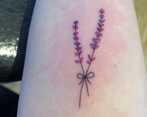 Hearts and heather flower tattoo