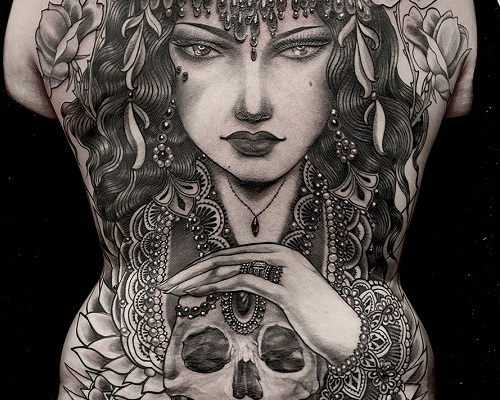 Neo-Traditional black and gray tattoo