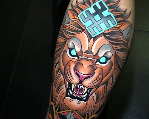 Neo-Traditional lion tattoo