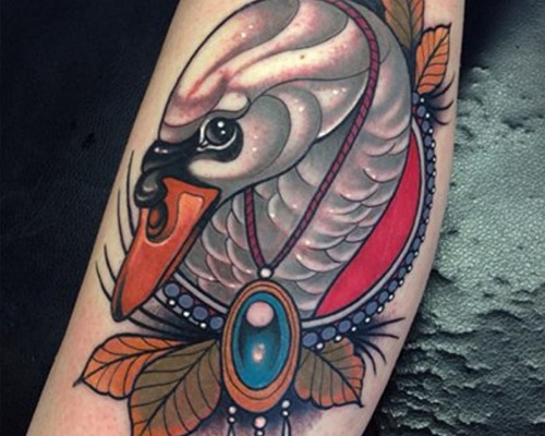Neo-Traditional swan tattoo