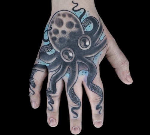 Octopus tattoo on a hand
