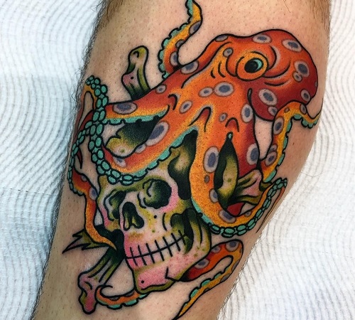 Octopus tattoo with a skull