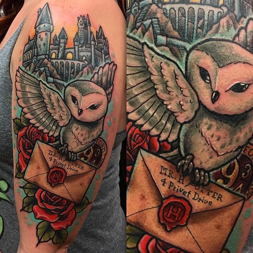 Owl mail tattoo