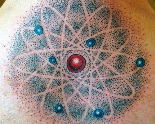 Pointillist atom tattoo