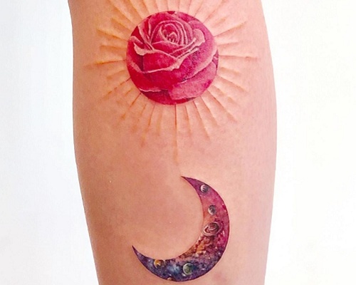 Realistic sun and moon tattoos