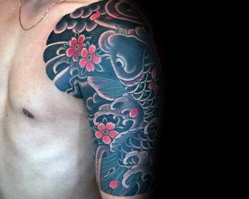 Sleeve cherry blossom tattoo for men
