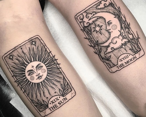 Sun and moon tarot card tattoos