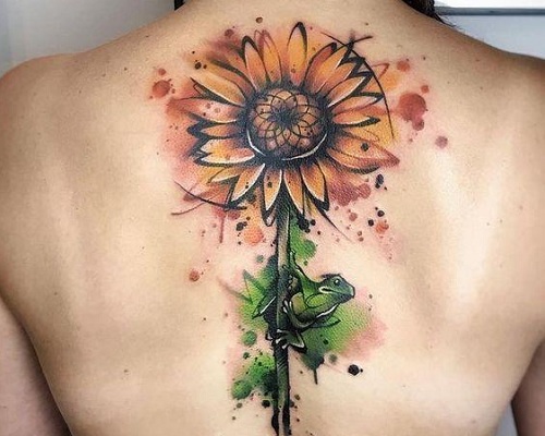 Sunflower tattoo with a frog