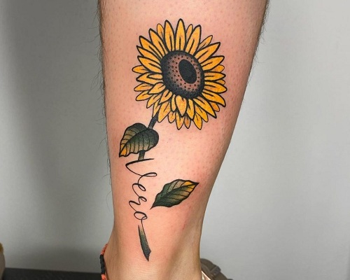 Sunflower tattoo with script