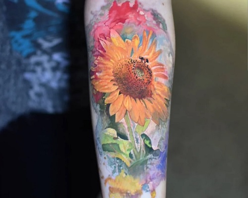 Sunflower watercolor tattoo