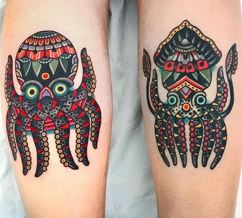 Traditional or tribal octopus tattoo