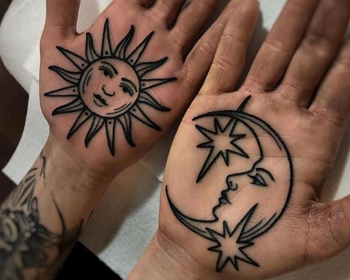 Traditional sun and moon tattoo
