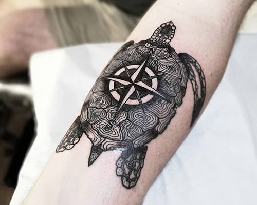 Turtle and compass tattoo