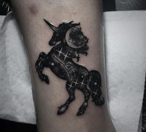 Unicorn tattoo with a Zodiac constellation