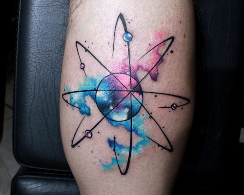 Watercolor atom tattoo