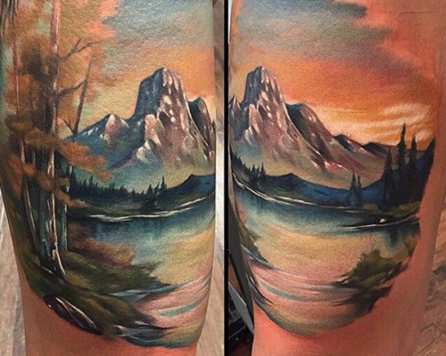 Watercolor mountain tattoo