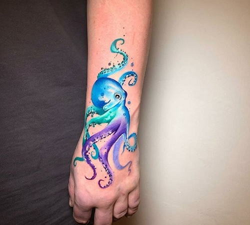 Watercolor octopus tattoo