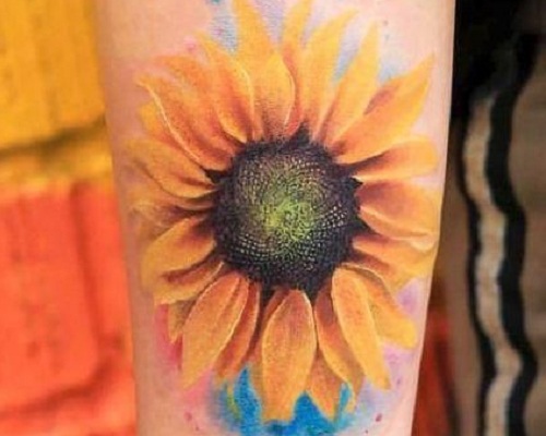Watercolor sunflower tattoo