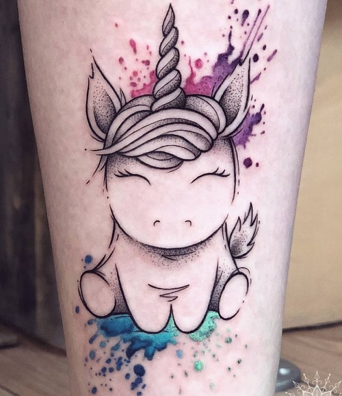 Watercolor unicorn tattoo